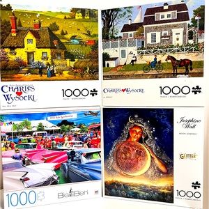 Set of 4 jigsaw puzzles, bundle lot of four, BUFFALO, MB, Charles Wysocki, 1,000